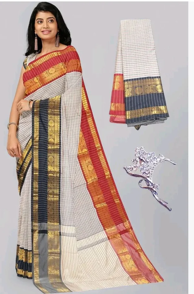 Women's Kanchi Silk Ganga Yamuna Border Saree with Blouse