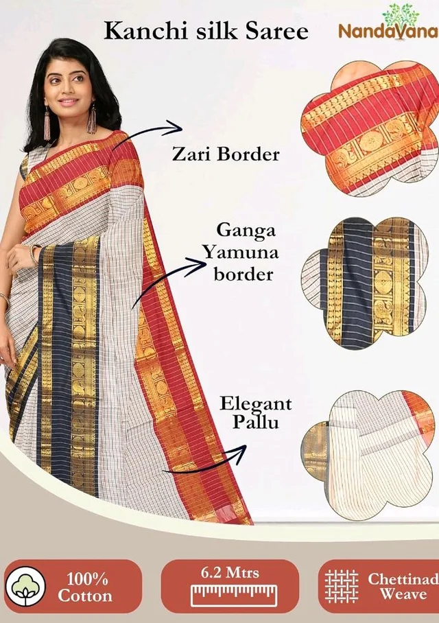 Women's Kanchi Silk Ganga Yamuna Border Saree with Blouse