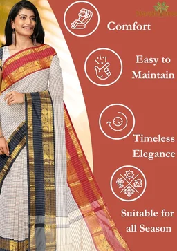 Women's Kanchi Silk Ganga Yamuna Border Saree with Blouse