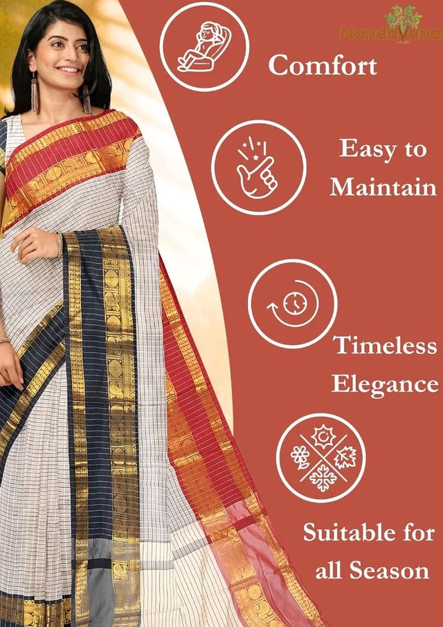 Women's Kanchi Silk Ganga Yamuna Border Saree with Blouse