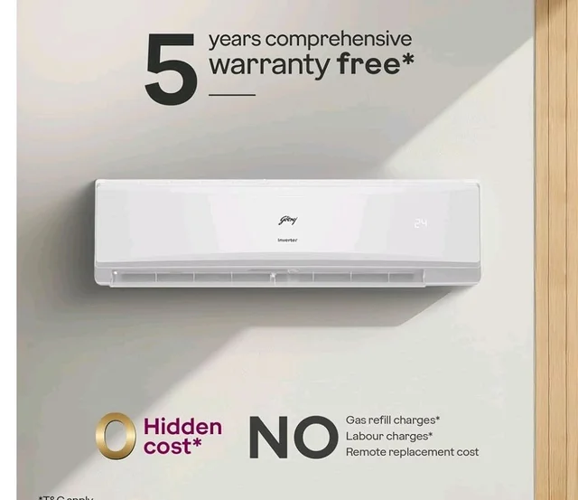 Godrej 1.4 Ton 5 Star, 5 Years Comprehensive Warranty, AI Tech, 5-In-1 Convertible Cooling, Heavy Duty Cooling At 52 °C Inverter Split AC (Copper, I-Sense Technology, AC 1.4T EI 17LINV5R32 WYR, White)