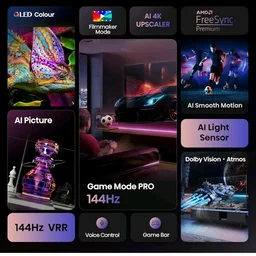 Hisense 139 cm (55 Inches) 4K Ultra HD Smart QLED TV | Dolby Vision Atmos, HDR10+ Adaptive | 144 Hz Game Mode Pro and 55E7Q (Charcoal Grey) | AI 4K Upscaler | VIDAA OS