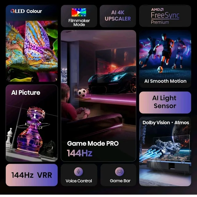 Hisense 139 cm (55 Inches) 4K Ultra HD Smart QLED TV | Dolby Vision Atmos, HDR10+ Adaptive | 144 Hz Game Mode Pro and 55E7Q (Charcoal Grey) | AI 4K Upscaler | VIDAA OS