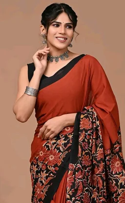 Crafts Moda Pure Cotton Floral Print Saree with Blouse for Women