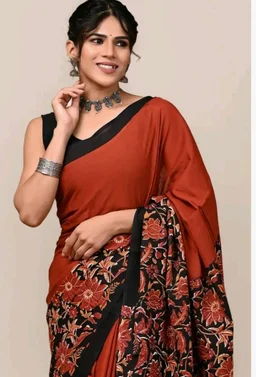 Crafts Moda Pure Cotton Floral Print Saree with Blouse for Women
