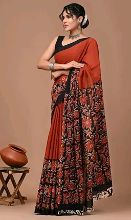Crafts Moda Pure Cotton Floral Print Saree with Blouse for Women