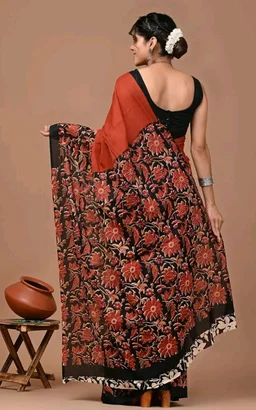 Crafts Moda Pure Cotton Floral Print Saree with Blouse for Women