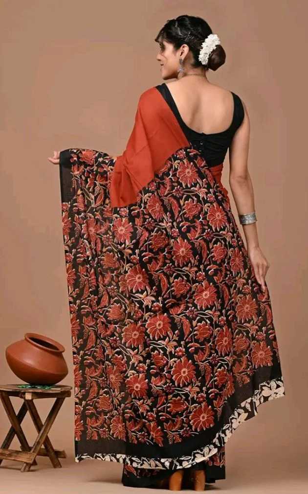 Crafts Moda Pure Cotton Floral Print Saree with Blouse for Women
