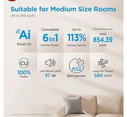 Midea 1.36 Ton 3 Star Inverter Split AC, MAI18SD3R36W0/MAI18SD3R36W1
2026 Model,Copper Condenser,Wi-Fi & 6-in-1,52°C Heavy Duty Cooling,HD+PM 2.5 Filter