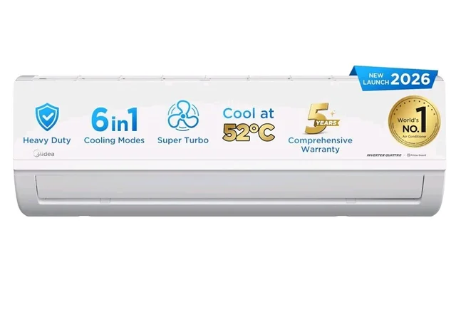 the Midea Store
4.0
4.0 out of 5 stars
(50)
Midea 1.5 Ton 5 Star Inverter Split AC, 6-in-1, MAI18SR5R36F0
Copper Condenser, 52°C Heavy Duty Cooling, Turbo Mode, HD+PM 2.5 Filter, Auto Clean, Santis MAX RYL, White