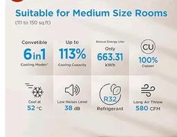 the Midea Store
4.0
4.0 out of 5 stars
(50)
Midea 1.5 Ton 5 Star Inverter Split AC, 6-in-1, MAI18SR5R36F0
Copper Condenser, 52°C Heavy Duty Cooling, Turbo Mode, HD+PM 2.5 Filter, Auto Clean, Santis MAX RYL, White