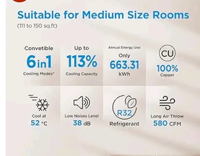 the Midea Store
4.0
4.0 out of 5 stars
(50)
Midea 1.5 Ton 5 Star Inverter Split AC, 6-in-1, MAI18SR5R36F0
Copper Condenser, 52°C Heavy Duty Cooling, Turbo Mode, HD+PM 2.5 Filter, Auto Clean, Santis MAX RYL, White
