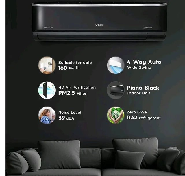 the Cruise Store
4.1
4.1 out of 5 stars
(28)
Cruise 1.5 Ton 5 Star VarioQool Pro Inverter Split AC (CWCVBM-VP3F185BL)
Cooling at 55°C | High ISEER Rating |100% Copper | Convertible 5-in-1 | 4 Way Swing | EEV Tech | PM2.5 Filter, Backlit Remote