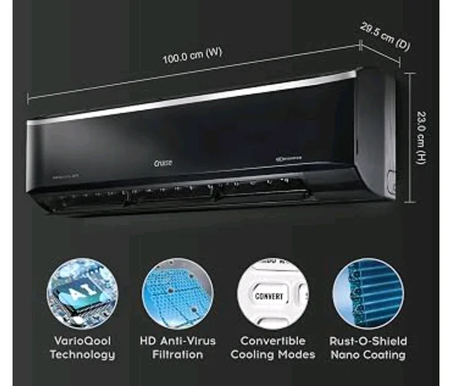 Cruise 1.6 Ton 3 Star Inverter Split AC (CWCVBM-VP3F193BL, Piano Black)
Heavy Duty Cooling at 55°C, 2026 Model, Long Airflow, 100% Copper, Convertible 5-in-1, 4-Way Swing, PM 2.5 Filter