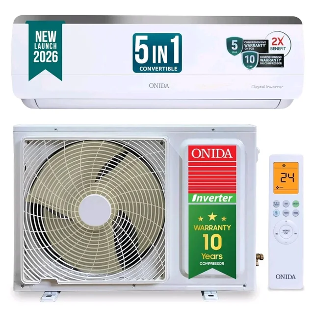 ONIDA 1.5 Ton 3 Star, New Star Rated, Inverter Split AC (Copper, Convertible 5-in-1, Fast Cooling at 55 °C, Deep Frost Clean, Turbo Flush Technology, IR193OMSE,White)