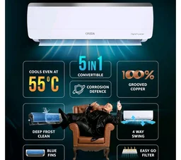 ONIDA 1.5 Ton 3 Star, New Star Rated, Inverter Split AC (Copper, Convertible 5-in-1, Fast Cooling at 55 °C, Deep Frost Clean, Turbo Flush Technology, IR193OMSE,White)