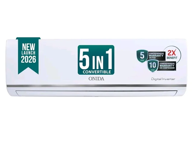 ONIDA 1 Ton 3 Star, New Star Rated, Inverter Split AC (Copper, Convertible 5-in-1, Fast Cooling at 55 °C, Deep Frost Clean, Turbo Flush Technology, IR123MGSP,White)