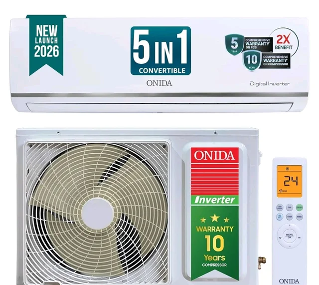 ONIDA 1 Ton 3 Star, New Star Rated, Inverter Split AC (Copper, Convertible 5-in-1, Fast Cooling at 55 °C, Deep Frost Clean, Turbo Flush Technology, IR123MGSP,White)