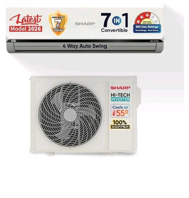 Sharp 1.76 Ton 3 star, New Star Rated, Split AC (4 Way Swing, 100% copper, Hi-Tech Inverter Compressor, 7 in1 Convertible, Turbo cool, Dust filter) - AH-SI24V3B-SCN, White