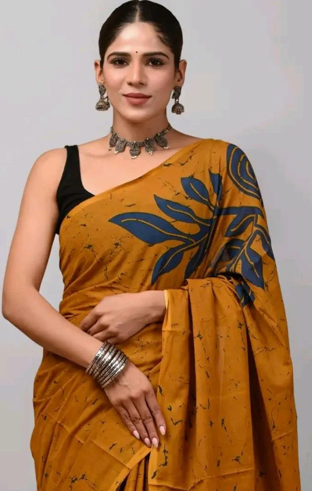 Crafts Moda Mulmul Cotton Saree for Women with Blouse Piece, Lightweight sari