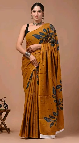 Crafts Moda Mulmul Cotton Saree for Women with Blouse Piece, Lightweight sari