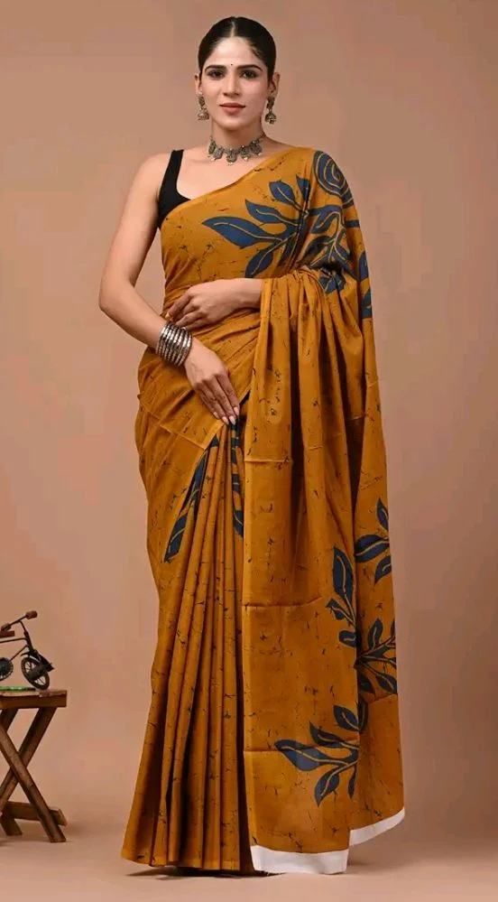 Crafts Moda Mulmul Cotton Saree for Women with Blouse Piece, Lightweight sari