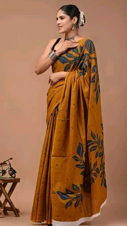 Crafts Moda Mulmul Cotton Saree for Women with Blouse Piece, Lightweight sari