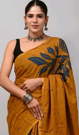 Crafts Moda Mulmul Cotton Saree for Women with Blouse Piece, Lightweight sari