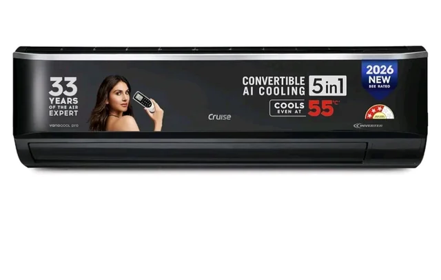 Cruise 1.6 Ton 3 Star Inverter Split AC (CWCVBM-VP3F193BL, Piano Black)
Heavy Duty Cooling at 55°C, 2026 Model, Long Airflow, 100% Copper, Convertible 5-in-1, 4-Way Swing, PM 2.5 Filter