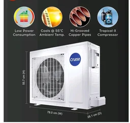 Cruise 1.6 Ton 3 Star Inverter Split AC (CWCVBM-VP3F193BL, Piano Black)
Heavy Duty Cooling at 55°C, 2026 Model, Long Airflow, 100% Copper, Convertible 5-in-1, 4-Way Swing, PM 2.5 Filter