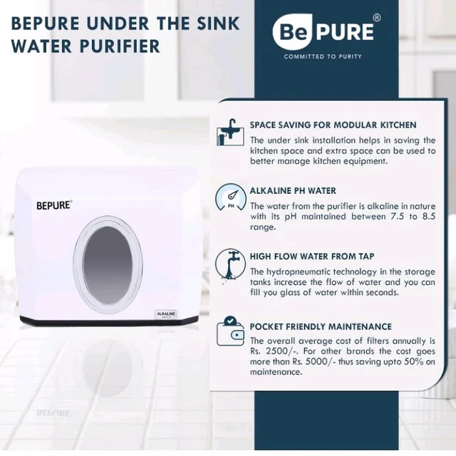 Bepure UTS ISI Mark Under Sink Water Purifier 12L with RO+UV+UF+TDS+Copper Alkaline Water Purification |Under Counter Water Purifier| Works Upto 3000 ppm TDS