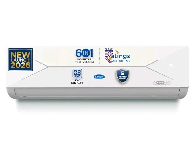 Carrier 1.5 Ton 3 Star Flexicool Inverter Split AC (Copper, Convertible 6-in-1 with Smart Energy Display, Insta Cool, Auto Clean, PM 2.5 Filter, New BEE rated, CAI18CE3R36F1, White)
