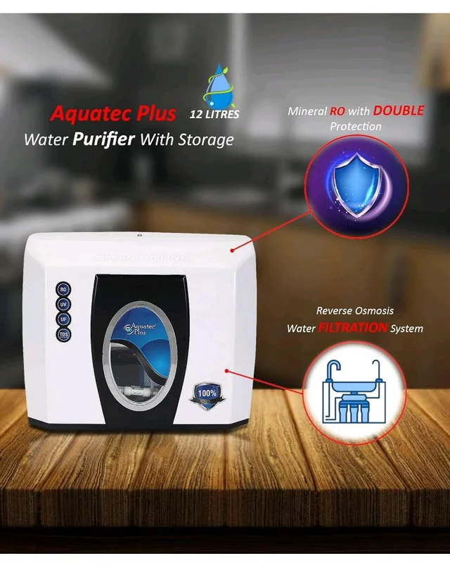 Aquatec Plus - Smart Pure ISI Certified UTS Under Sink Storage Pressure Tank 12 L RO+UV+UF+TDS Water Purifier (White) Works Up to 3500 TDS
56%
off
Product Images and Videos (AI-Generated Alt Text)