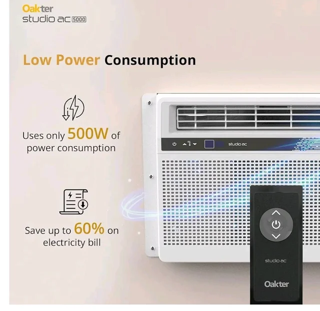 Oakter 0.5 Ton Inverter Studio AC 5000 (2026 Model) 3 Star | 6 Amp Plug | Low Power Consumption | 50°C Cooling | Surge Protection | Anti-Dust Filter | Ideal for 75 sq.ft Rooms