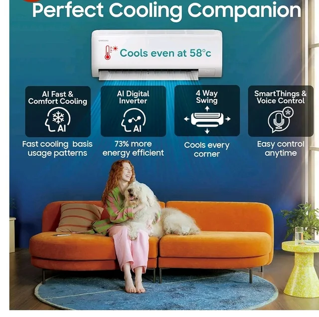 Samsung 1.5 Ton 3 Star,New Star rated, Bespoke AI Inverter Smart Split AC (WiFi, Energy Saving,Voice Control,Powerful Cooling,Copper, Digital Inverter, 4 Way swing, White, AR50H18D13HNNA)