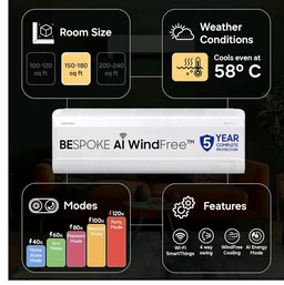 Samsung 1.5 Ton 4 Star Bespoke AI WindFree Inverter Smart Split AC (2026 Model, WiFi, Energy Saving, Voice Control, Powerful Cooling, Digital Inverter, 4 Way swing, 5 Step Convertible, AR60H19D1AWNNA)