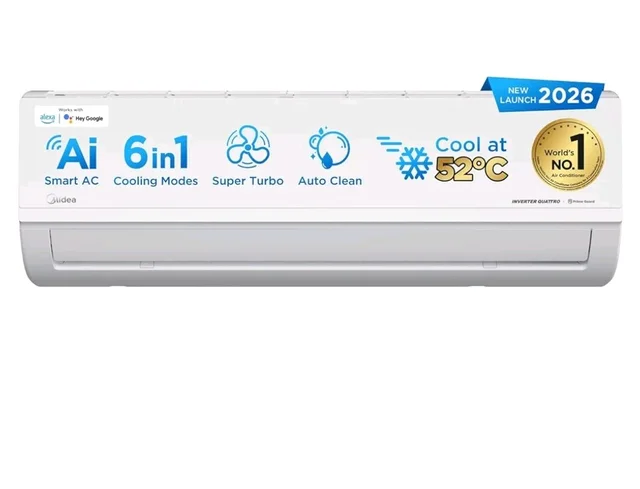 Midea 1.36 Ton 3 Star Inverter Split AC, MAI18SD3R36W0/MAI18SD3R36W1
2026 Model,Copper Condenser,Wi-Fi & 6-in-1,52°C Heavy Duty Cooling,HD+PM 2.5 Filter