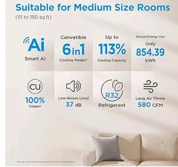 Midea 1.36 Ton 3 Star Inverter Split AC, MAI18SD3R36W0/MAI18SD3R36W1
2026 Model,Copper Condenser,Wi-Fi & 6-in-1,52°C Heavy Duty Cooling,HD+PM 2.5 Filter