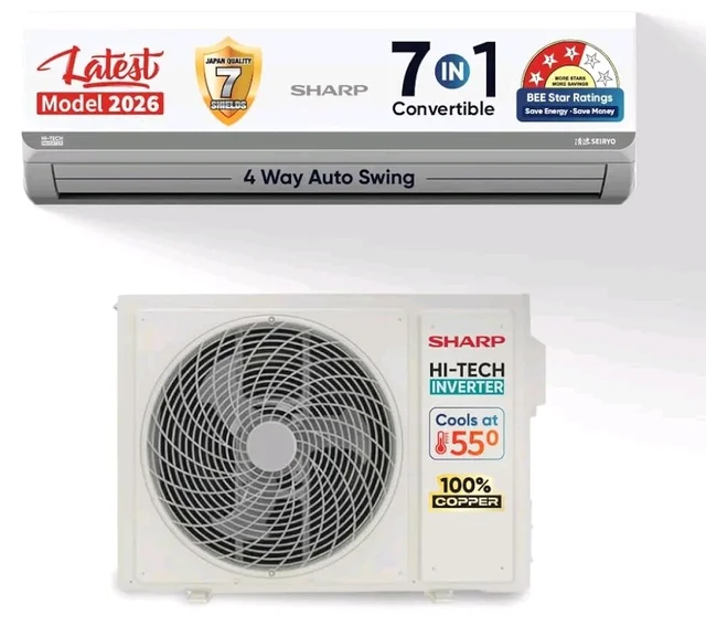 Sharp 0.95 Ton 3 star, New Star Rated,Split AC (4 Way Swing, 100% copper, Hi-Tech Inverter Compressor, 7in1 Convertible, Turbo cool, Dust filter) - AH-SI12V3B-GCN, White