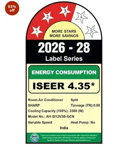 Sharp 0.95 Ton 3 star, New Star Rated,Split AC (4 Way Swing, 100% copper, Hi-Tech Inverter Compressor, 7in1 Convertible, Turbo cool, Dust filter) - AH-SI12V3B-GCN, White