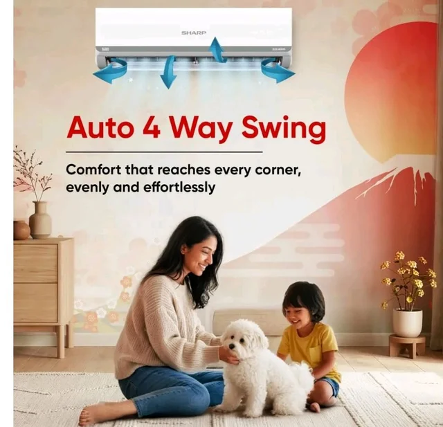 Sharp 0.95 Ton 3 star, New Star Rated,Split AC (4 Way Swing, 100% copper, Hi-Tech Inverter Compressor, 7in1 Convertible, Turbo cool, Dust filter) - AH-SI12V3B-GCN, White