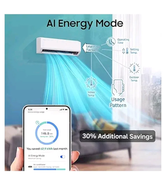 Samsung 1 Ton 5 Star,New Star rated Bespoke AI Inverter Smart Split AC (WiFi, Energy Saving, Voice Control, Powerful Cooling, Copper, Digital Inverter, 4 Way swing,white,AR50H12D1ZHNNA)