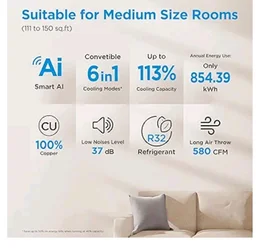 Midea 1.36 Ton 3 Star Inverter Split AC, MAI18SD3R36W0/MAI18SD3R36W1
2026 Model,Copper Condenser,Wi-Fi & 6-in-1,52°C Heavy Duty Cooling,HD+PM 2.5 Filter