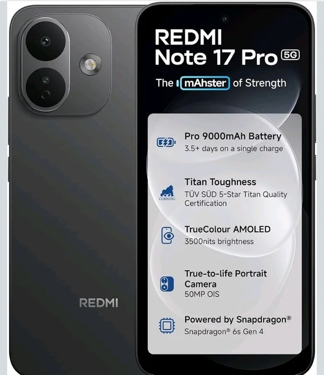 Redmi Note 17 Pro 5G (Stealth Black, 8GB RAM, 128GB ROM) | 9000mAh Battery + 67W TurboCharge* | 6.83" 12-bit TrueColour AMOLED | No.1 Care Plan | SD 6s Gen 4 | 50MP OIS Camera | Victus 2 | IP69K - Stealth Black