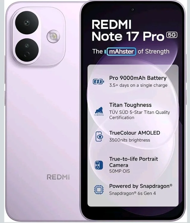 REDMI Note 17 Pro 5G (Purple Vibe, 8GB RAM, 256GB ROM) | 9000mAh Battery + 67W TurboCharge* | 6.83" 12-bit TrueColour AMOLED | No.1 Care Plan | Snapdragon 6s Gen 4 | 50MP OIS Camera | Victus 2 | IP69K - Purple Vibe