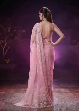 NIRLABH"Women’s Pink Soft Net Saree with Heavy Embroidered Lace Border & Sequins Work | Designer Ethnic Saree with Blouse Piece