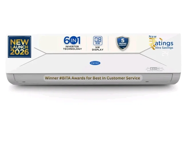 Carrier 1.5 Ton 5 Star, New Star rated, Flexicool Inverter Split AC (Copper, Convertible 6-in-1 with Smart Energy Display, Insta Cool, Auto Clean and PM 2.5 Filter, ESTER EDGE Gxi-CAI18EE5R36F0, White)
50+ bought in past month