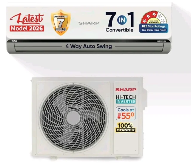 Sharp 1.76 Ton 3 star, New Star Rated, Split AC (4 Way Swing, 100% copper, Hi-Tech Inverter Compressor, 7 in1 Convertible, Turbo cool, Dust filter) - AH-SI24V3B-SCN, White