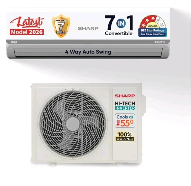 Sharp 0.95 Ton 3 star, New Star Rated,Split AC (4 Way Swing, 100% copper, Hi-Tech Inverter Compressor, 7in1 Convertible, Turbo cool, Dust filter) - AH-SI12V3B-GCN, White