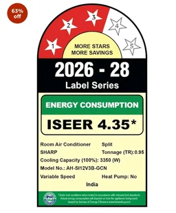 Sharp 0.95 Ton 3 star, New Star Rated,Split AC (4 Way Swing, 100% copper, Hi-Tech Inverter Compressor, 7in1 Convertible, Turbo cool, Dust filter) - AH-SI12V3B-GCN, White
